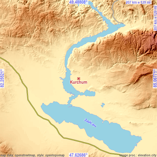 Topographic map of Kurchum