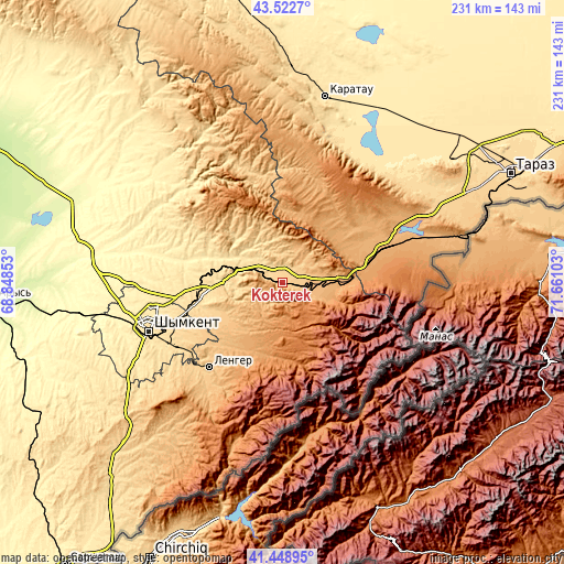 Topographic map of Kokterek