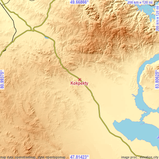 Topographic map of Kokpekty