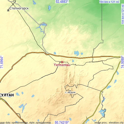 Topographic map of Yermentau