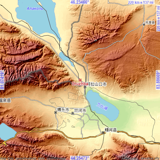 Topographic map of Druzhba