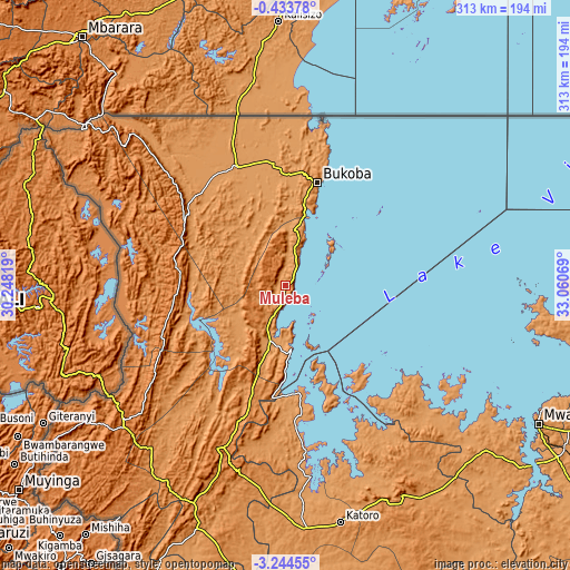 Topographic map of Muleba