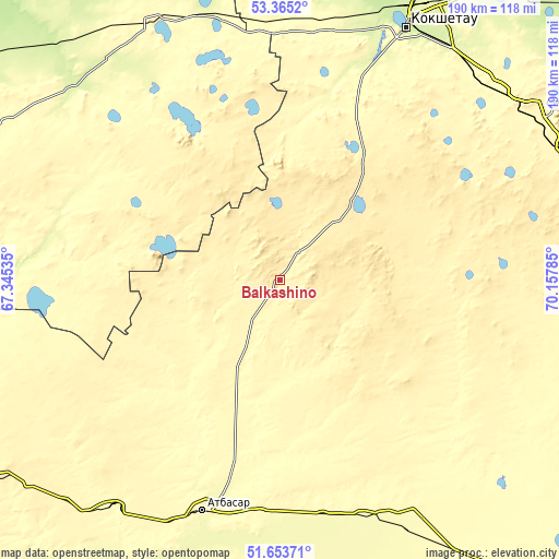 Topographic map of Balkashino