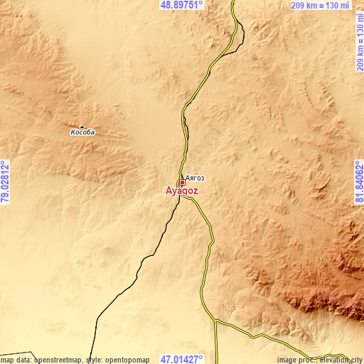 Topographic map of Ayagoz