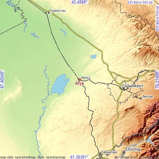 Topographic map of Arys