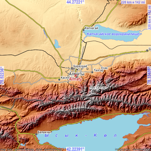 Topographic map of Almaty