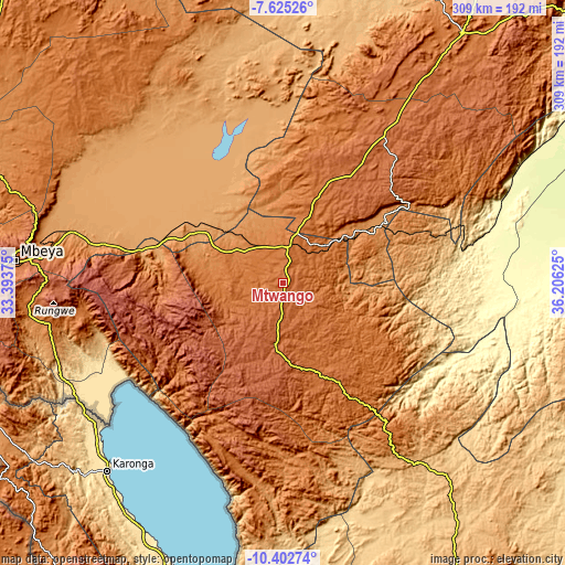 Topographic map of Mtwango