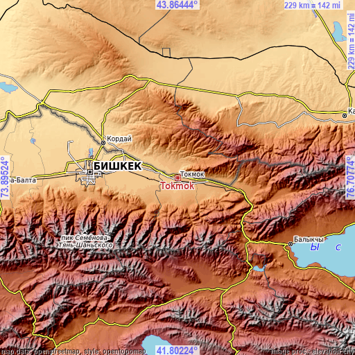 Topographic map of Tokmok