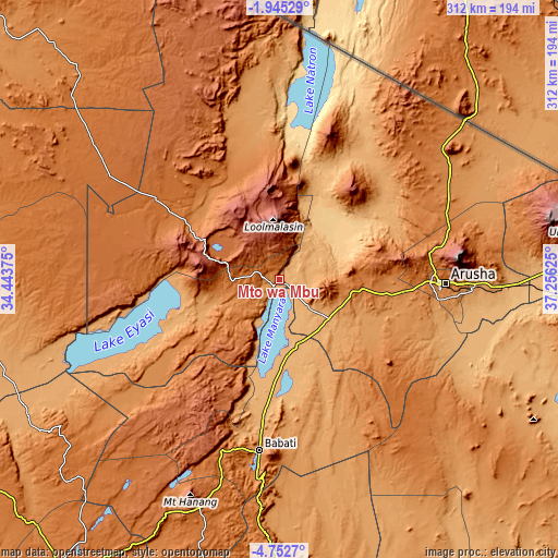 Topographic map of Mto wa Mbu