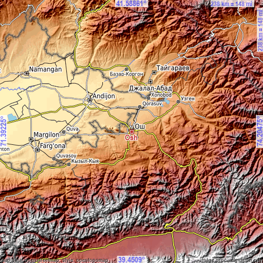 Topographic map of Osh