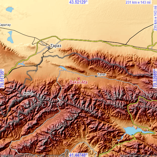 Topographic map of Bakai-Ata