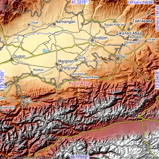 Topographic map of Kyzyl-Kyya