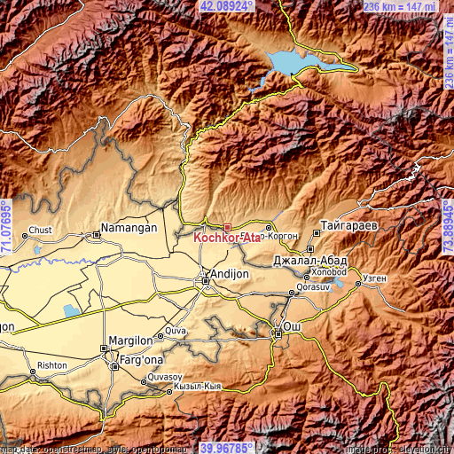Topographic map of Kochkor-Ata