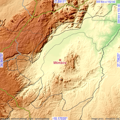 Topographic map of Mtimbira
