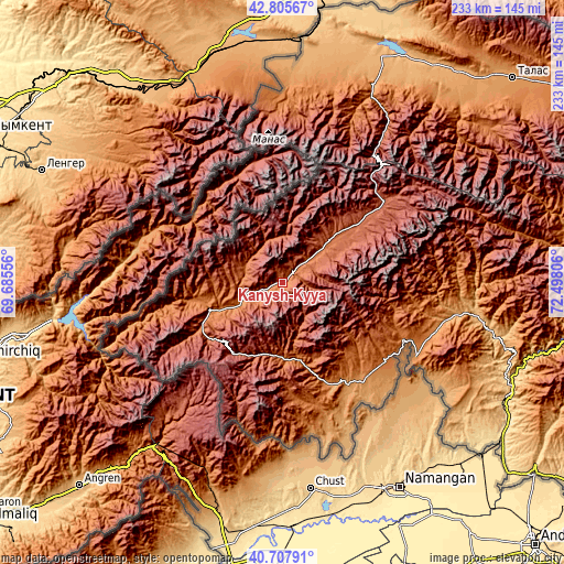 Topographic map of Kanysh-Kyya