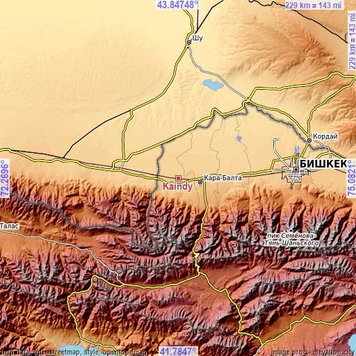 Topographic map of Kaindy