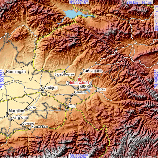 Topographic map of Jalal-Abad