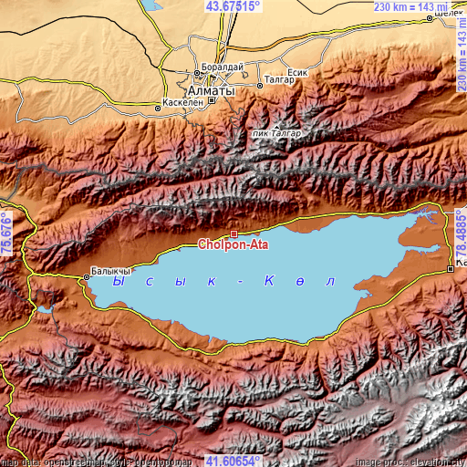 Topographic map of Cholpon-Ata