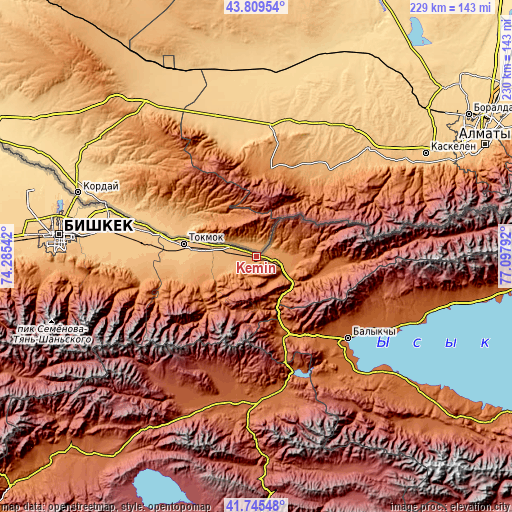 Topographic map of Kemin