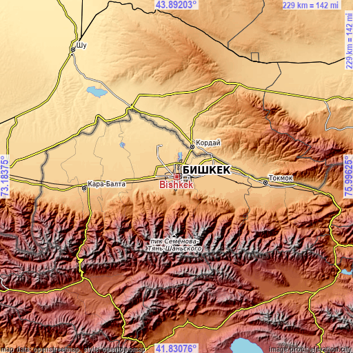 Topographic map of Bishkek