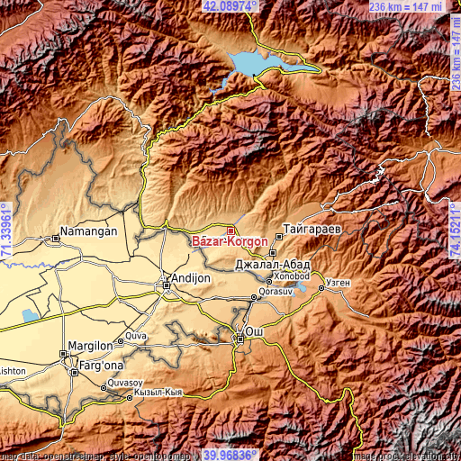 Topographic map of Bazar-Korgon