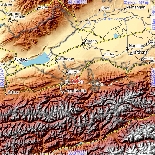 Topographic map of Batken