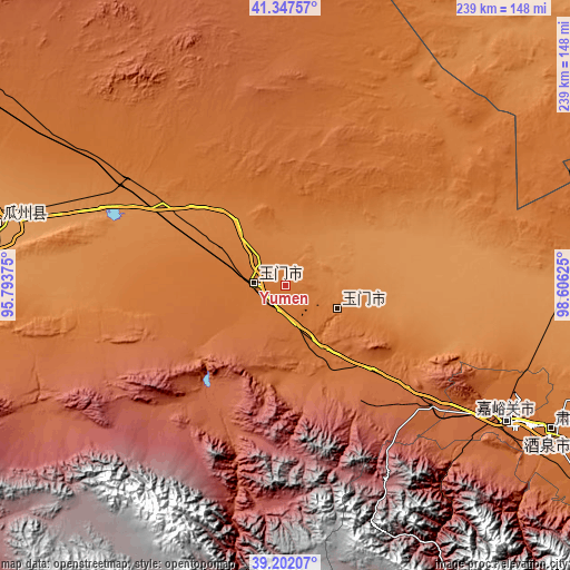 Topographic map of Yumen