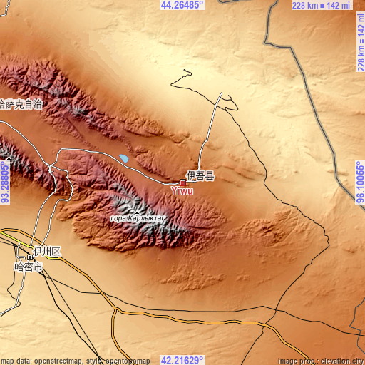 Topographic map of Yiwu