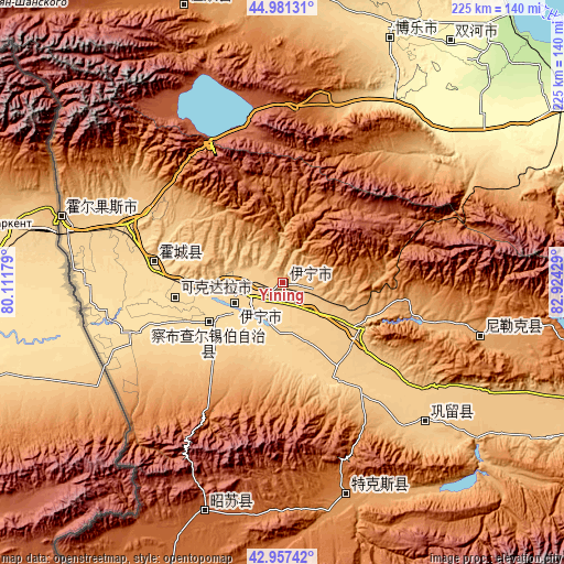 Topographic map of Yining