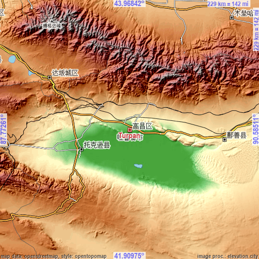 Topographic map of Turpan