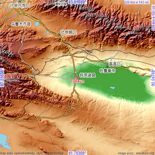 Topographic map of Toksun