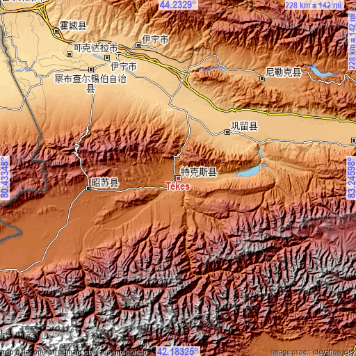 Topographic map of Tekes