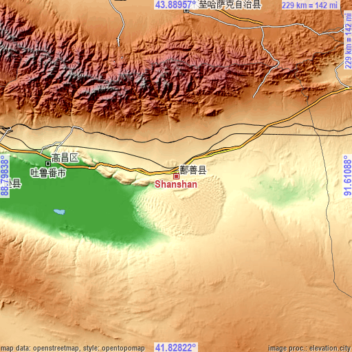 Topographic map of Shanshan