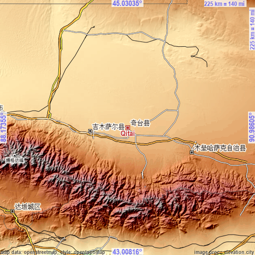 Topographic map of Qitai