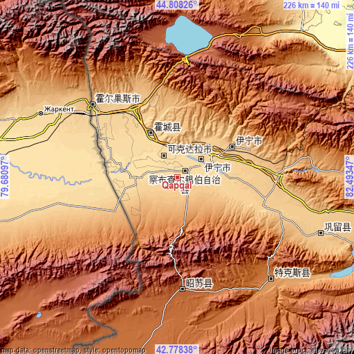 Topographic map of Qapqal