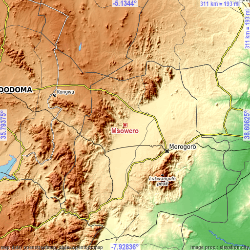 Topographic map of Msowero