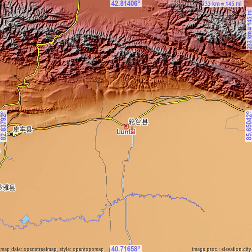 Topographic map of Luntai