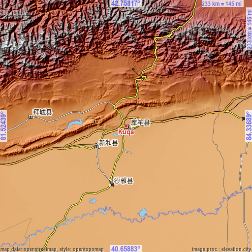 Topographic map of Kuqa