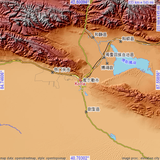 Topographic map of Korla