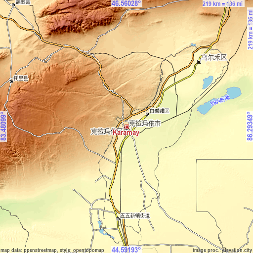 Topographic map of Karamay