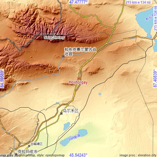 Topographic map of Hoxtolgay