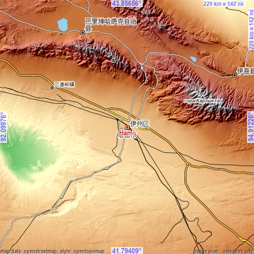 Topographic map of Hami