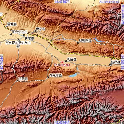 Topographic map of Tokkuztara