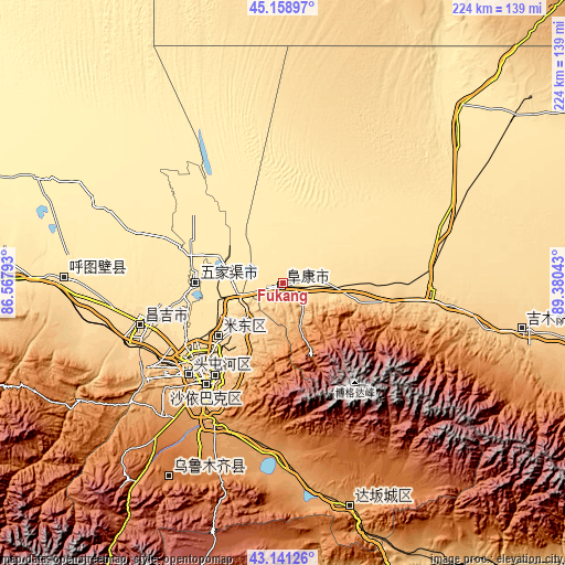 Topographic map of Fukang