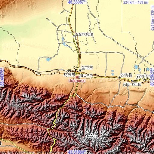 Topographic map of Dushanzi