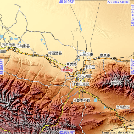 Topographic map of Changji