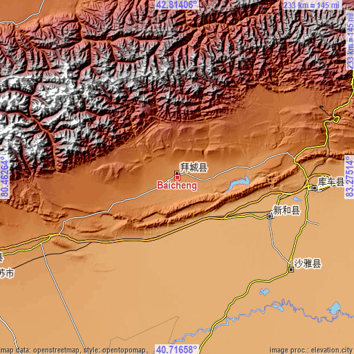 Topographic map of Baicheng