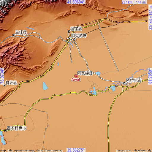 Topographic map of Awat