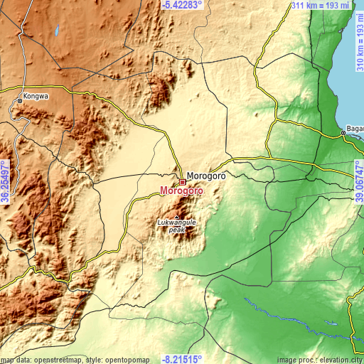 Topographic map of Morogoro