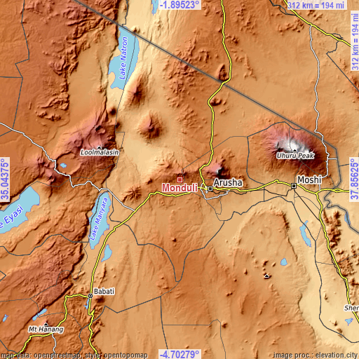 Topographic map of Monduli